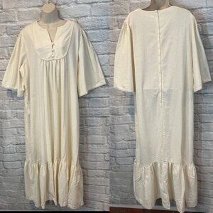 Vintage Lady Lewis Ivory Cotton Kimono Sleeve Boho Maxi Dress Sz XL
